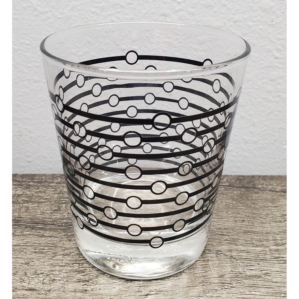IKEA Retro Glass Tumbler Clear And Black With Dots Low Ball Barware MCM EUC